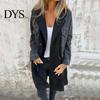 Veste Gilet Manches Longues Femme Printemps Automne Manteau Jean Manteau Long Patchwork Double Boutonnage Dame Ample avec Poches à Rabat Colorblock Longueur Moyenne