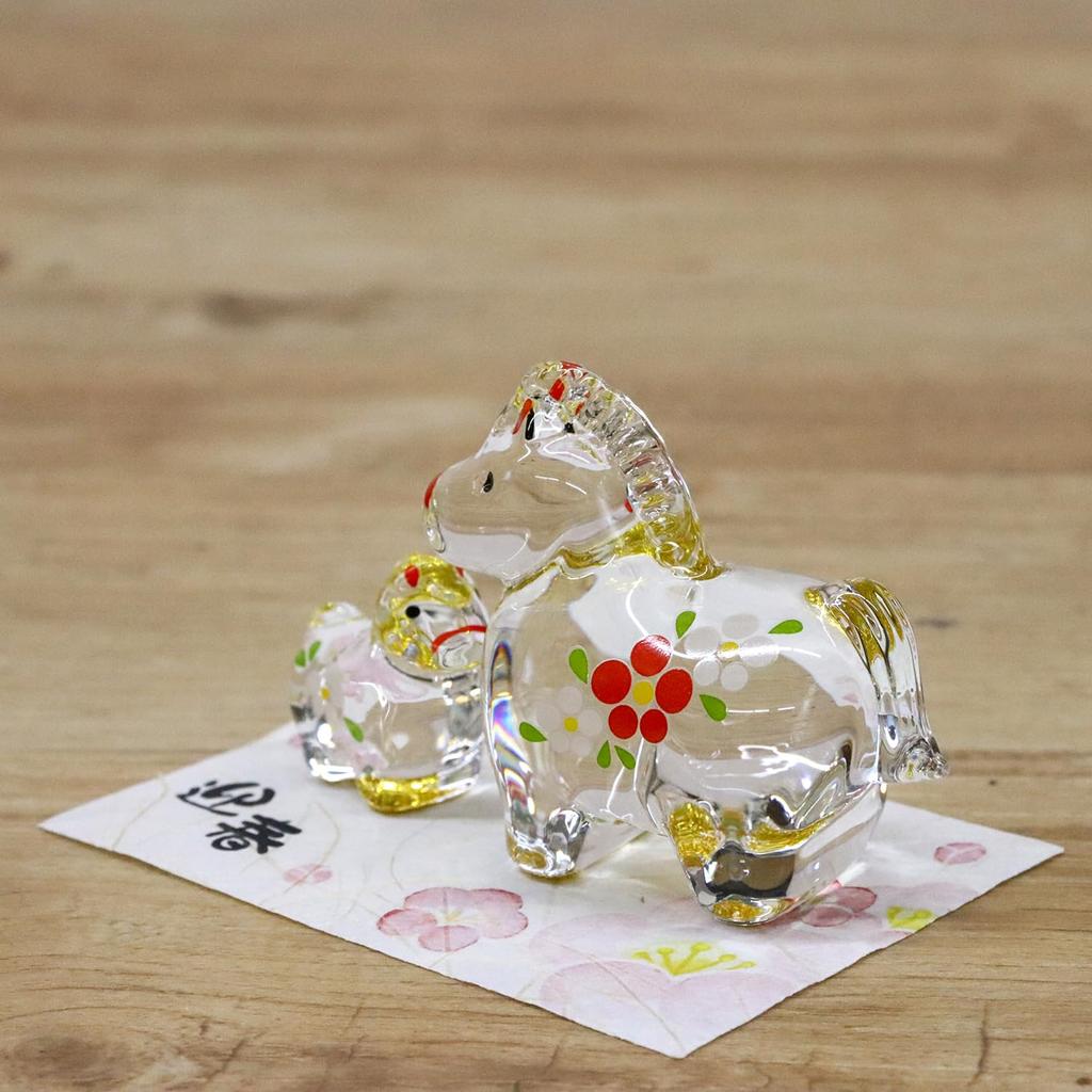 Casa Artizanului 2026 Anul Zodiacal al Sticlei Mare și Mic (Reiwa 8) Cal, Ornamente Părinte-Copil Lăcuite cu Aur,