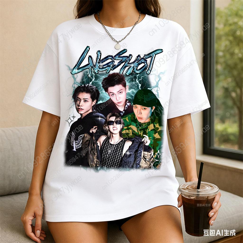 Retro LNGSHOT Kpop T-shirt 4shoboiz Moonwalk In Shirt LOUIS WOOJIN OHYUL RYUL Fans Tee Summer Men's And Women's Cotton T-shirt