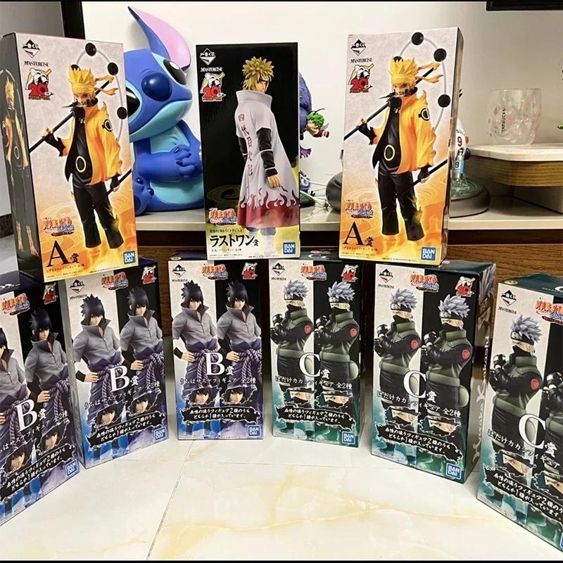 Bandai 20cm Naruto Shippuden Action Figure Set - Uchiha Sasuke Hatake Kakashi Namikaze Minato Anime Collection Model Toys Gifts