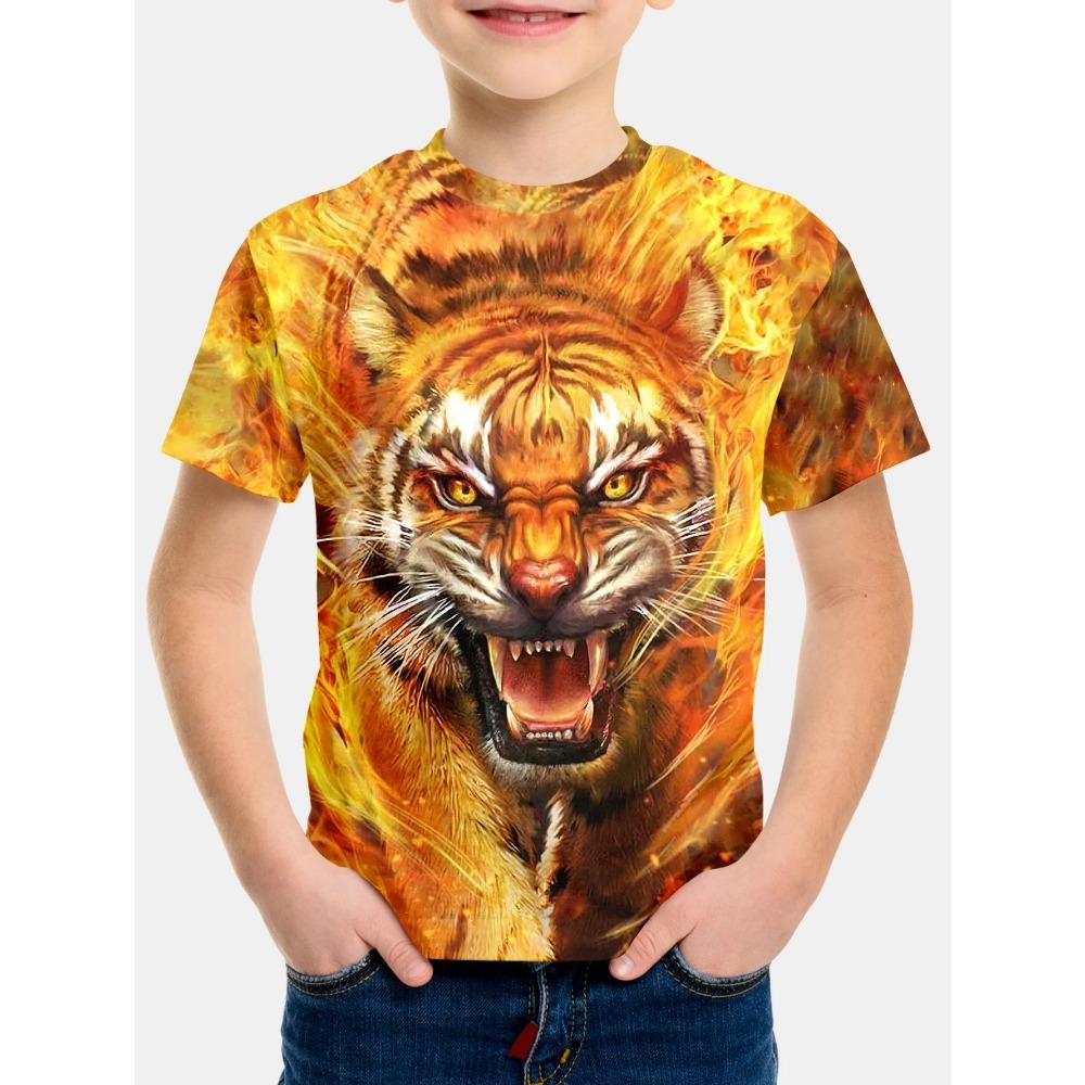 Kids Clothing 3D Printed Animal Boy T-Shirt Street Style Summer Comforts Casual Crew Neck Short Sleeved T-Shirts for Girl