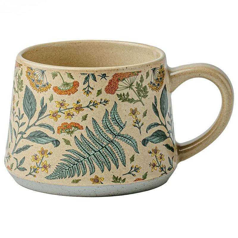 Retro Floral Pattern Ceramic Cup Large Capacity Coffee Mug Milk Cup Breakfast Cup Beverage Cups Household Water Cups Tea Cups