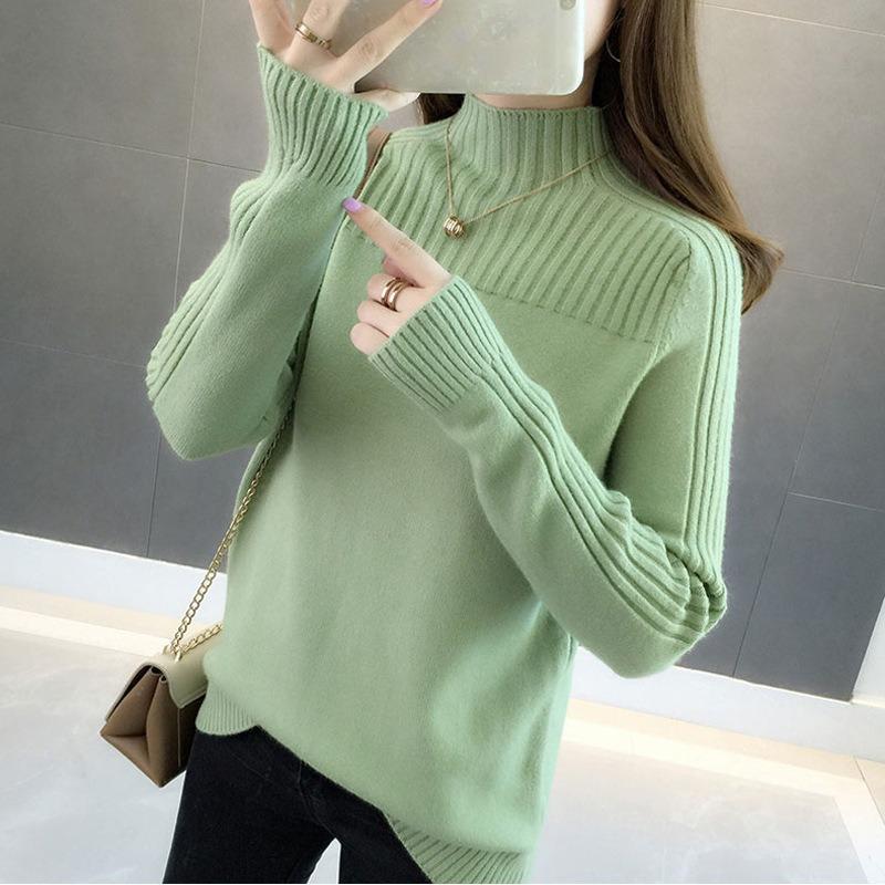 Высокий воротник трикотажные свитера с длинным рукавом корейские женские осенне-зимние однотонные свободные короткие свитера S светло-коричневого