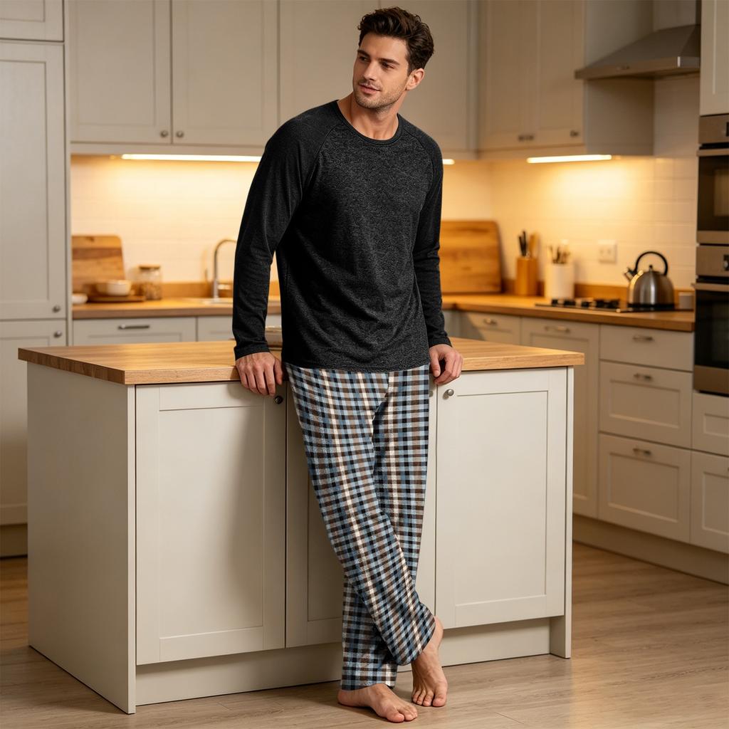 Men's Long Sleeve Pajama Set - Two Piece Loungewear for Sleep and Relaxation
