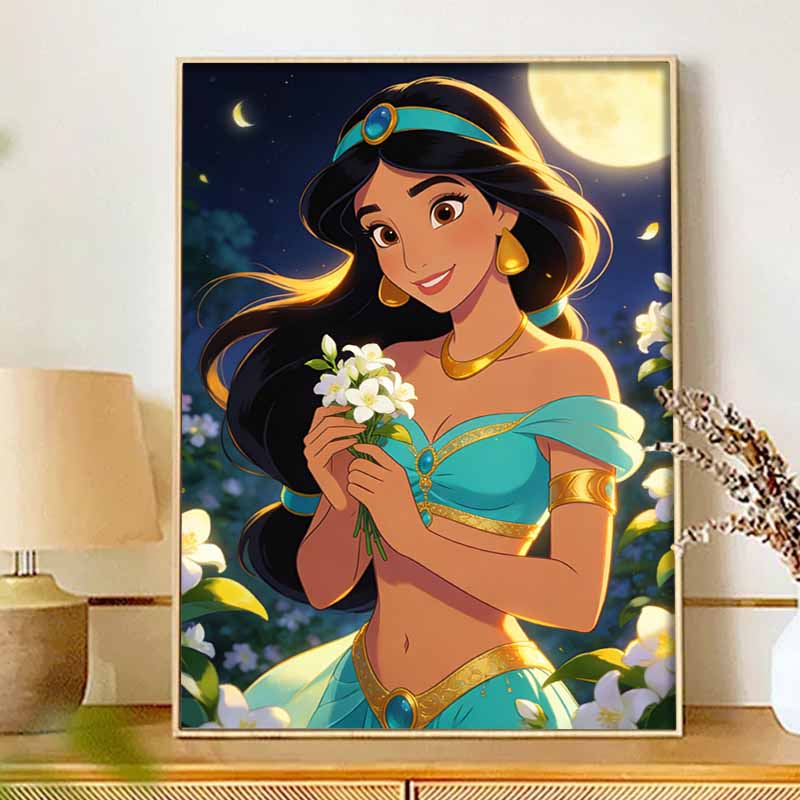 Disney Jasmine Princess Flower Diamond Painting Art Kit Handmade DIY5D Home Decor Gift