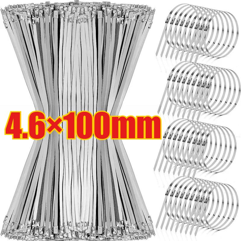 100Pcs Stainless Steel Cable Ties Metal Zip Ties Strap for Exhaust Wrap Multi-Purpose Heavy Duty Self-locking Fastening Ring