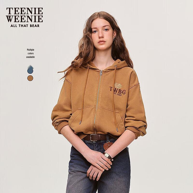 Женская ретро-толстовка с капюшоном и молнией Teenie Weenie с потертым принтом медведя L коричневый