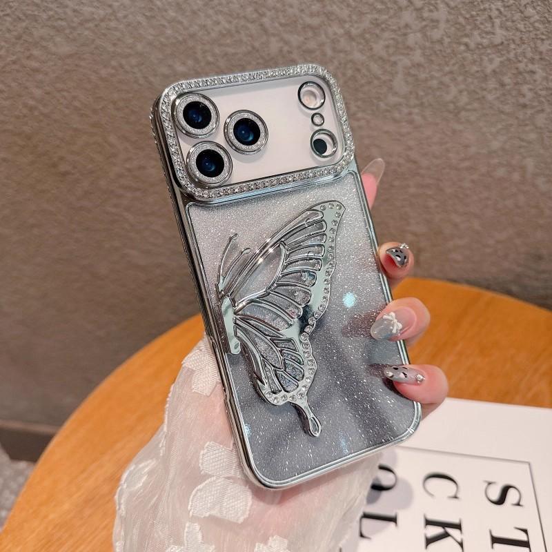 Glitter Quicksand Butterfly Rhinestone Stand Shockproof Anti Fall Phone Case For Apple Iphone