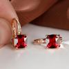 Square Stone Red Crystal Zircon Small Hoop Earrings For Women Vintage Rose Gold Color Ear Buckle Wedding Jewelry Versatile Gifts