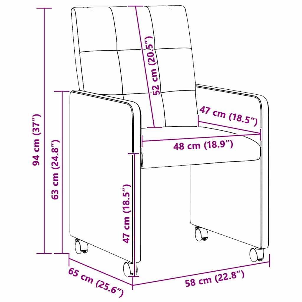 Dining Chairs with Casters 2 pcs Taupe 58 x 65 x 94 cm Fabric