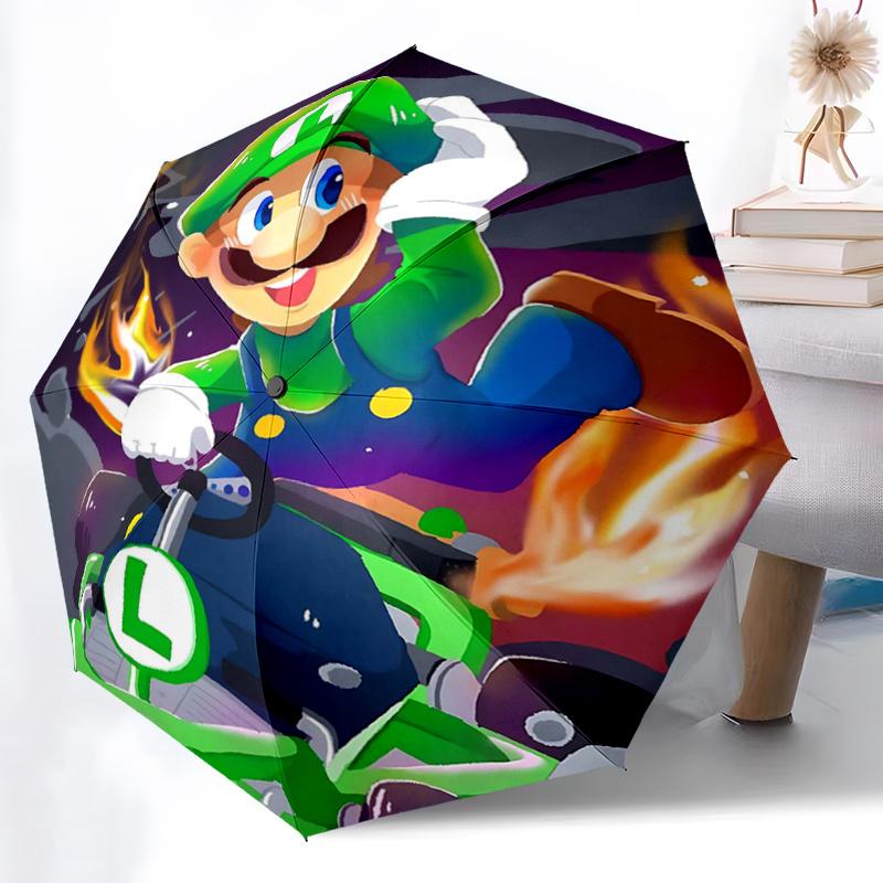 1pc Luigi's Inferno Racer Fully Automatic Folding Portable Cartoon Practical Umbrella, 8 Iron Frames, Three-Fold Design, Suitable for All Seasons, Sui