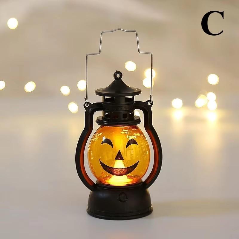 1-10PCS Halloween Ghost Face Pumpkin Lamp LED Ghost Lamp Candle Light Retro Small Oil Lamp Halloween Party Home Horror Props