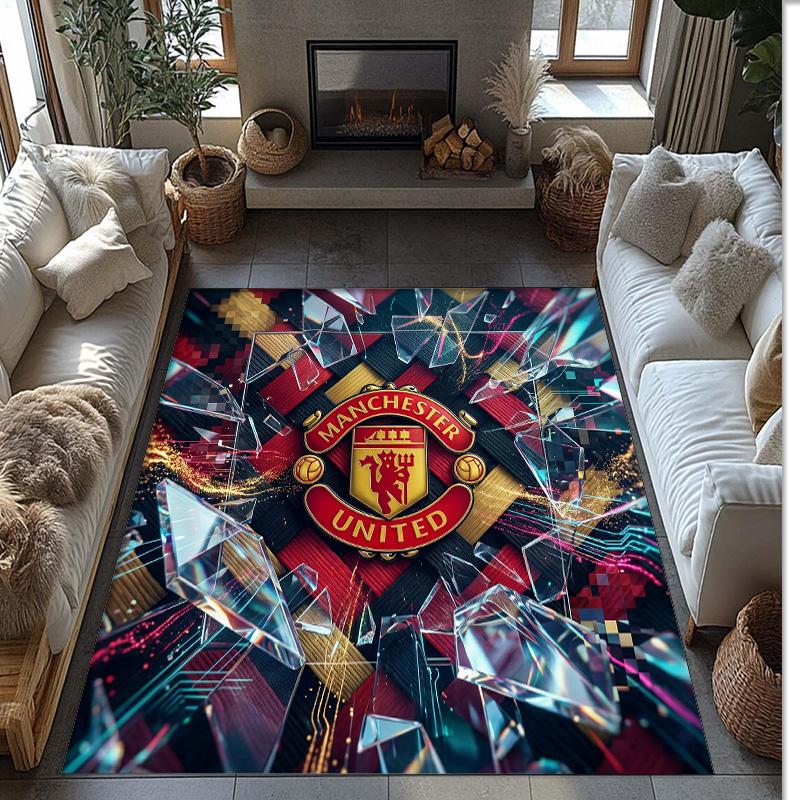 Tappeto in Flanella Stampato Manchester United Antiscivolo Morbido Poliestere Tappeto per Pavimento Tappetino Decorativo per Interni per Camera da Letto Soggiorno Divano