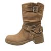 Frosted Cowhide Western Cowboy Boots Women's Genuine Leather Thick Heel Short Boots Retro Square Head Brown High Heel Wasteland Wind Boots