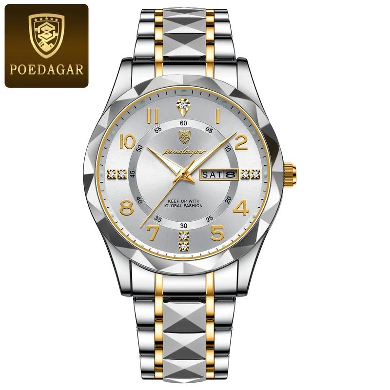 Original Quartz Watch for Men Waterproof Luminous Date Week Men s Watch Stainless Steel Watches 858