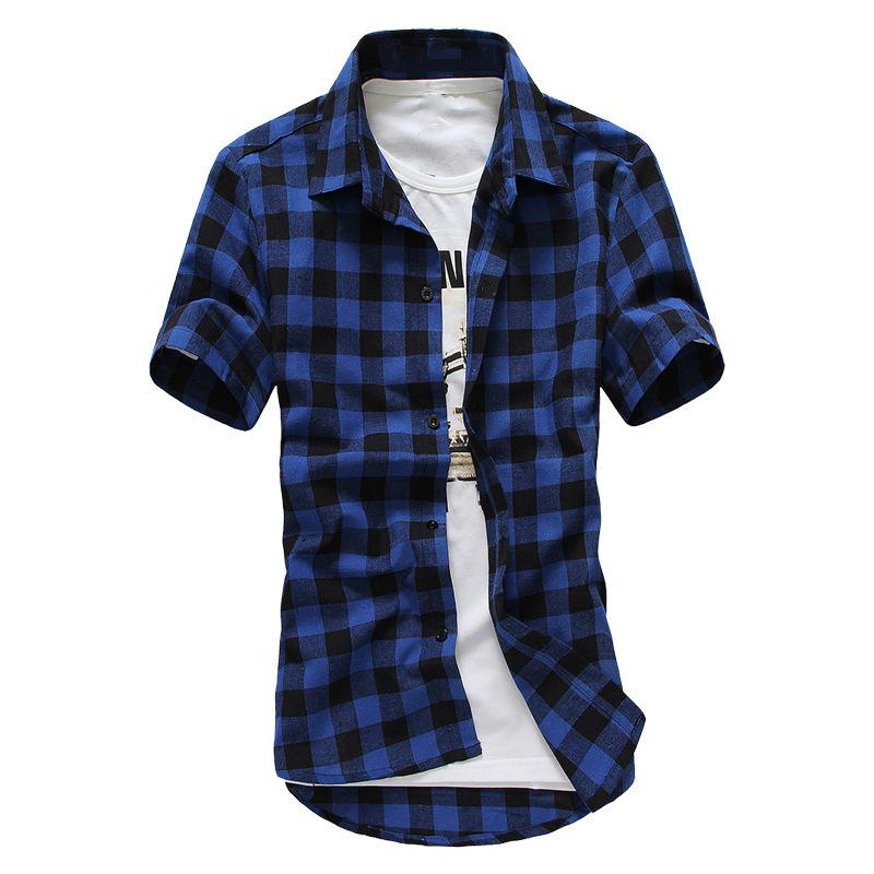 Checkered Shirt Summer Slim Fit Short Sleeved Shirt Men's Casual Base Shirt Men's Youth Shirt