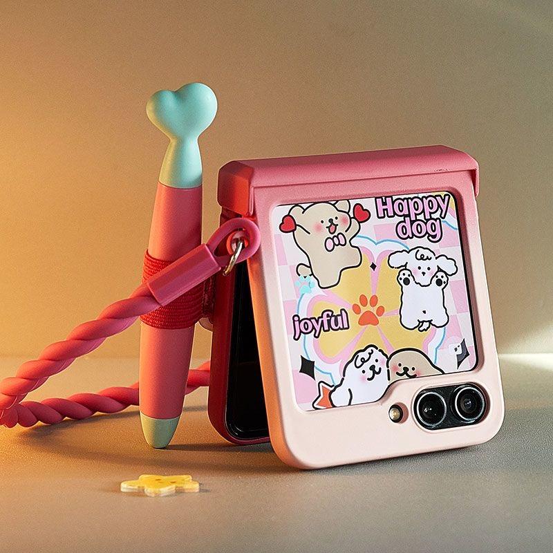 Etui do Samsung z flip6 Urocze Etui na Telefon do Samsung Galaxy Z Flip6 ze Stylusem, Kawaii Etui z flip 6 3D Królik Senny Kolor Czerwony Różowy Pokrowiec