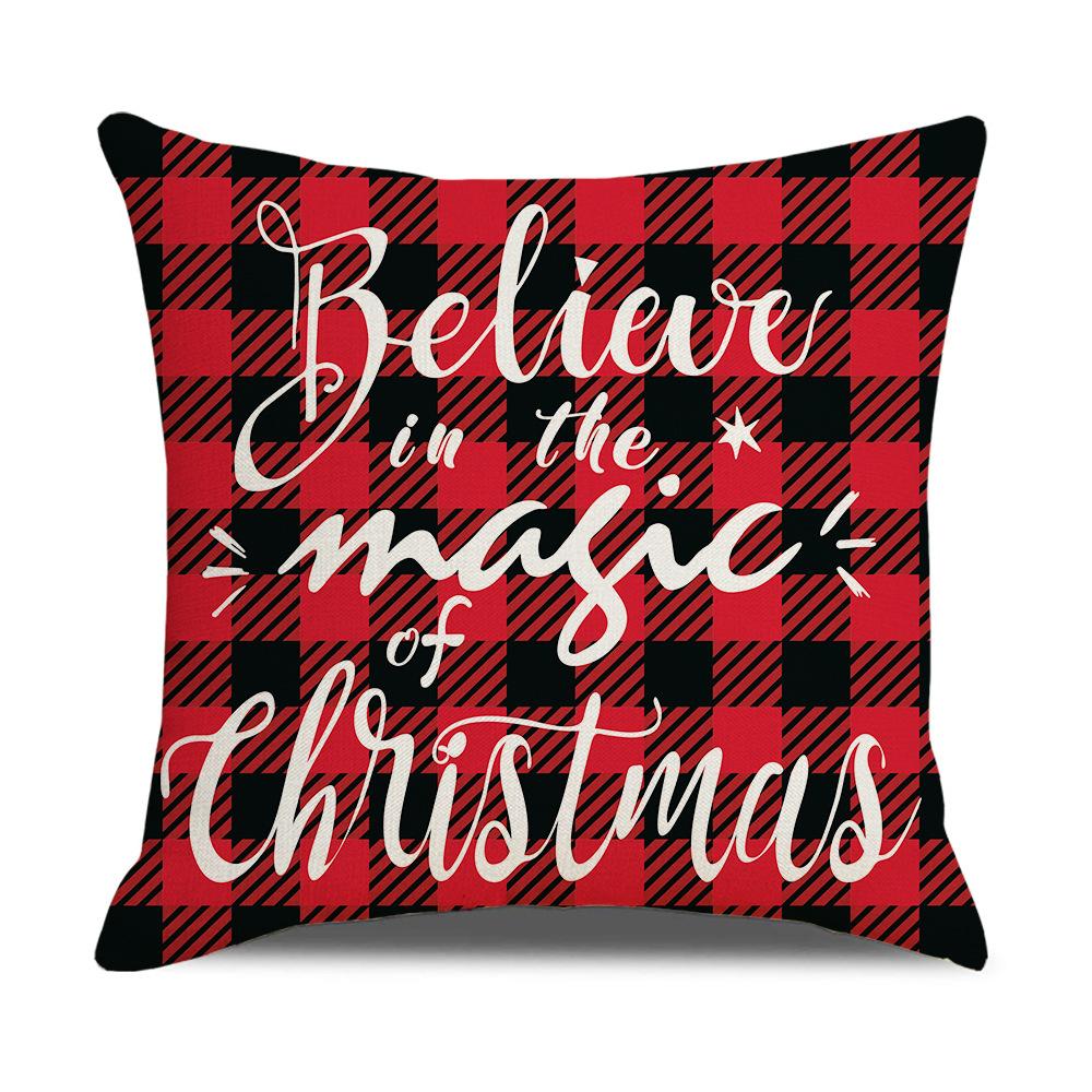 Red Plaid Christmas Linen Pillow Cover New Home Sofa Cushion Cover Cushion Cover