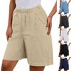 Women's High Waisted Linen Bermuda Shorts Wide Leg Loose Casual Summer Knee Length Shorts With Pockets