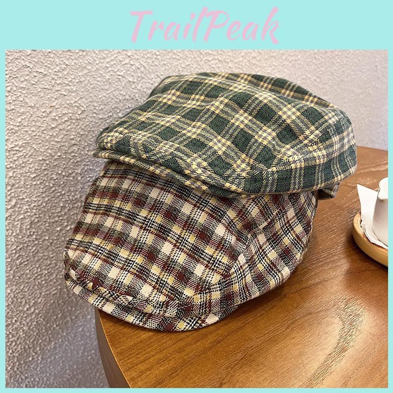 Grid Retro Trendy Print Newsboy Cap Windproof Warm Features Casual Streetwear