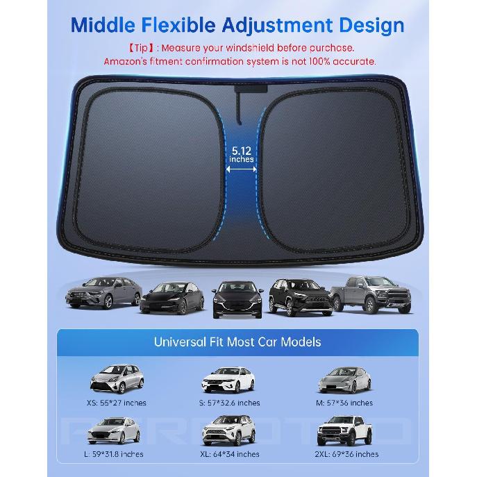 Windshield Sun Shade For Car, 4-Layer Reflective Sunshade Blocks Heat & UV, Sun Shade Windshield Keeps Interior Cooler, Pop-Up Design, Folds Quickly