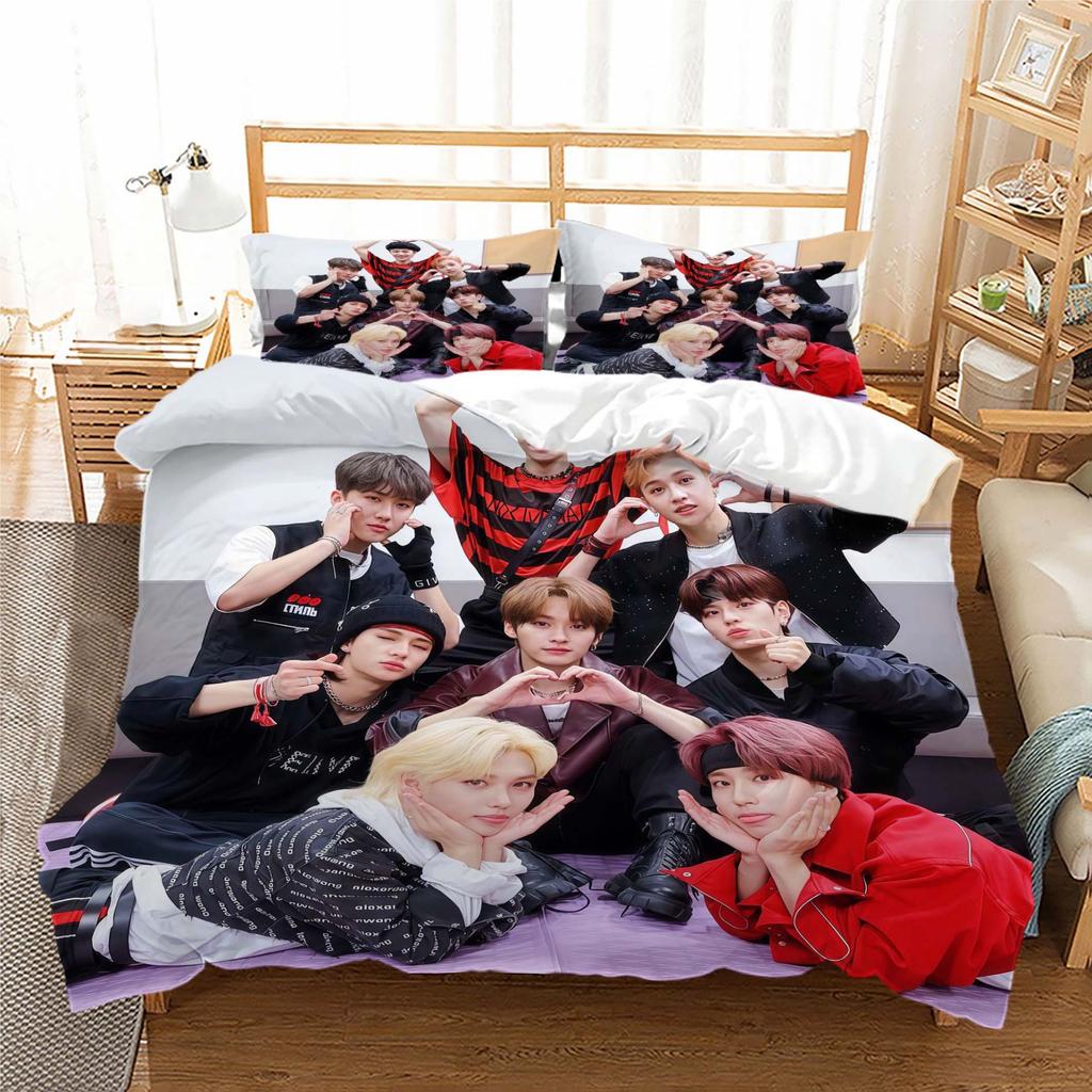 Stray Kids Digitaldruck Bettwäsche-Set Dreiteilig 3D-Druck Dreiteiliges Set