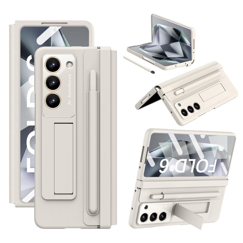 Měkký pant pro Samsung Galaxy Z Fold 6 4 5 Pouzdro z PU kůže, držák na pero, ochranný film