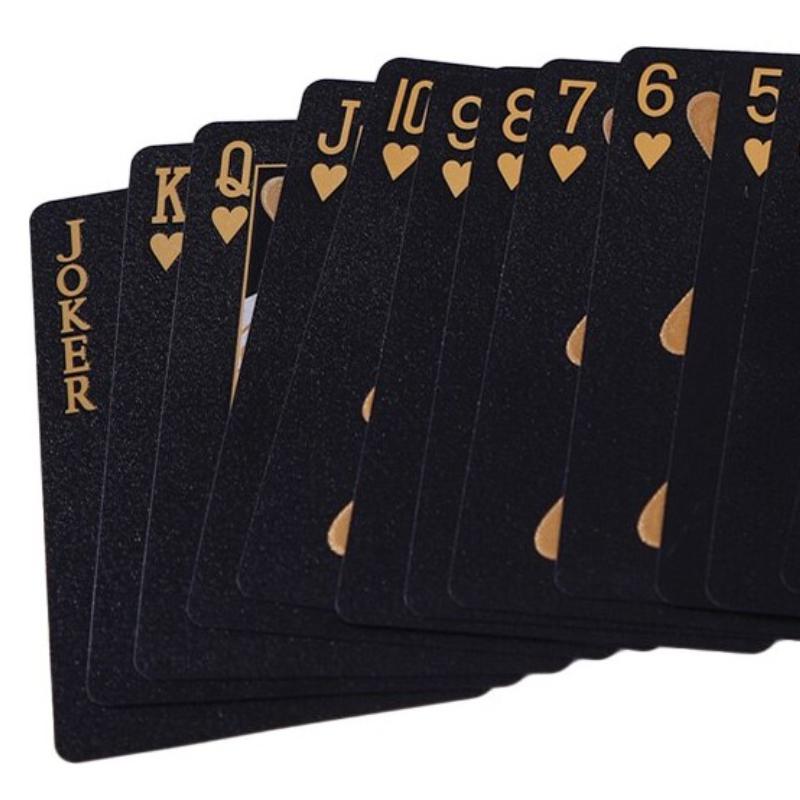 Su Geçirmez Siyah Altın Oyun Kartları Premium Kumarhane Sınıfı Poker Destesi Seti Zarif Tasarım Dayanıklı PVC Malzeme Parti Poker Kartları