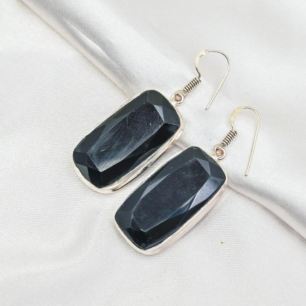 Schwarze Spinell Ohrringe, 925 Sterling Silber Ohrringe, handgefertigter Edelsteinschmuck, Geschenke für die Frau, brandneue Ohrringe