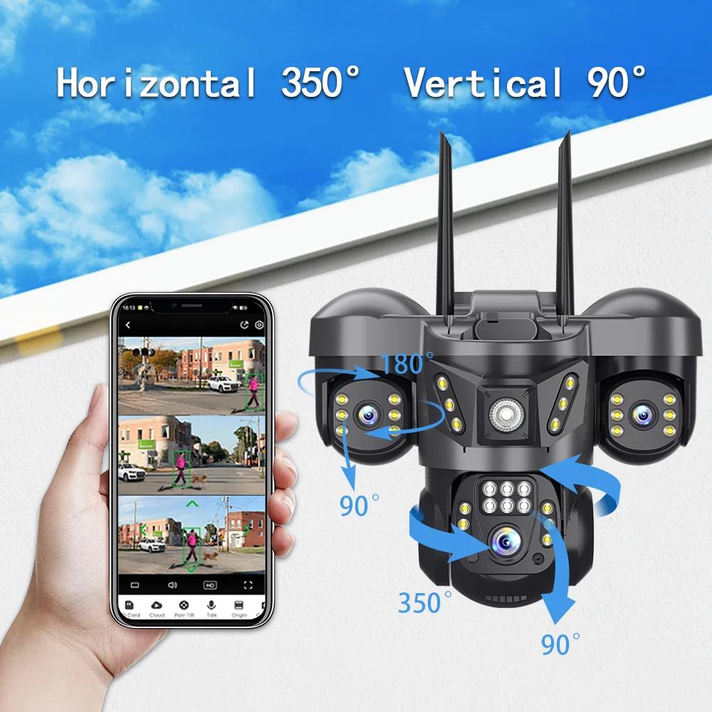 V380 Pro 4G IP Kamera 15MP Wifi Üçlü Lensler Üçlü Ekranlar İnsan Algılama Güvenlik Video Monitörü Dış Mekan Su Geçirmez CCTV Kamera