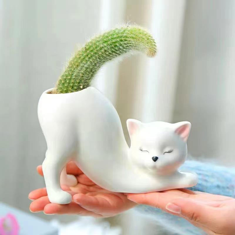 Cartoon Cute Cat Tail Flower Pot Creative Succulent Plant Resin Birthday Gift Desktop Decoration