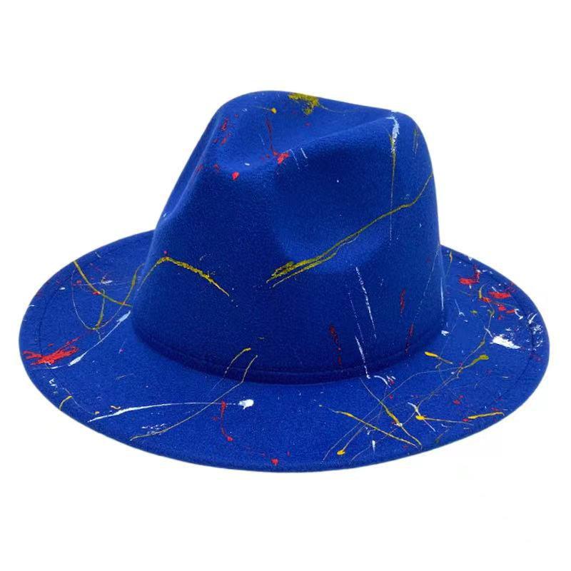 2022 New Paint Graffiti Artist Top Hat Foreign Trade Cross-Border Felt Hat Fashion Jazz Hat Fedorahat