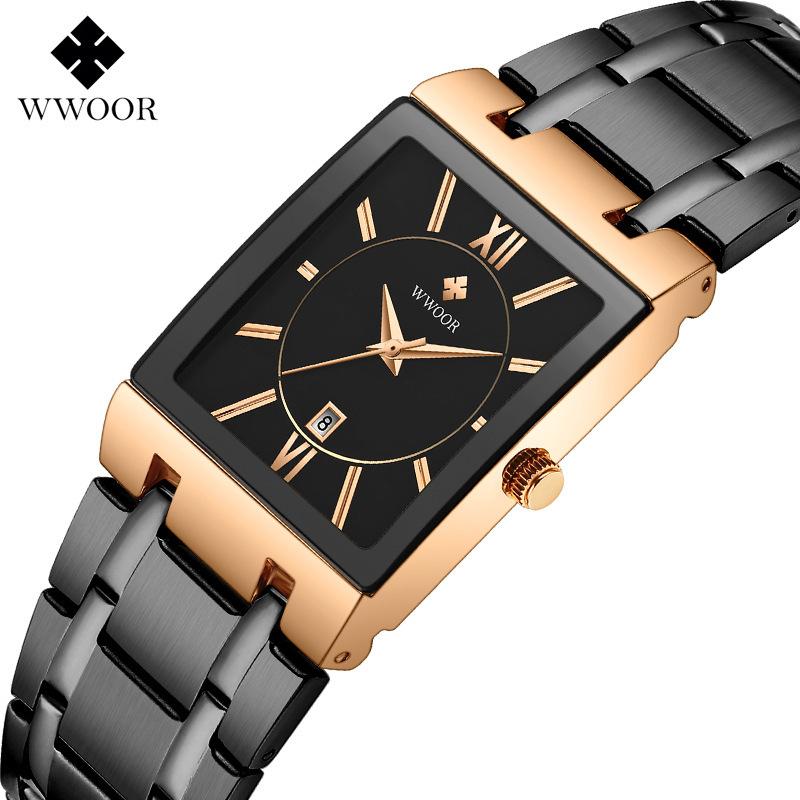 Wwoor Hold Love Square Men S Steel Strap Watch Quartz Watch Waterproof Business Men