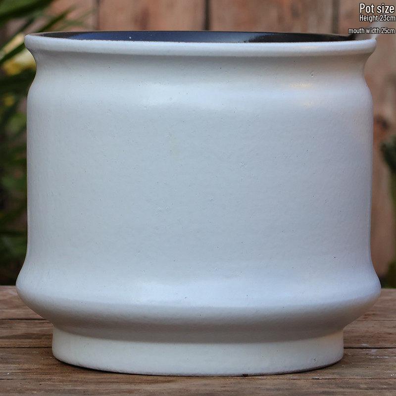 Extra Large White Ceramic Pot: European Style Succulent and Flower Pot for Courtyard Landscaping with Rough Texture and Large Caliber.