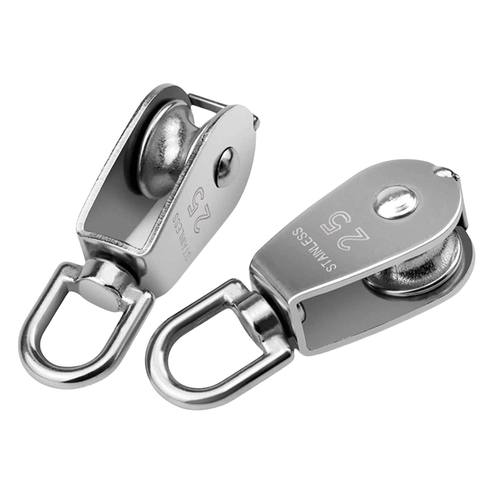 

2Pcs M25 Single Pulley Block Loading 330lbs Stainless Steel Wire Rope Single Roller Lifting Cranes Swivels Hook Outdoor