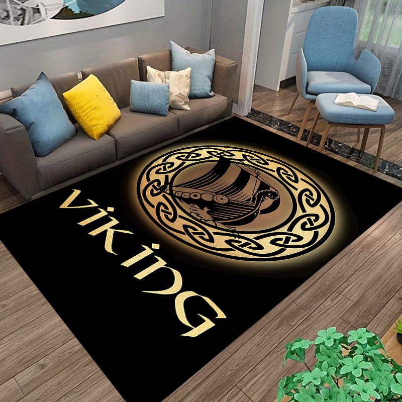 Viking Ship Pattern Carpet Set Black Gold Carpet Set (1 Duvet Cover, 2 Pillowcases, Duvet Not Included)