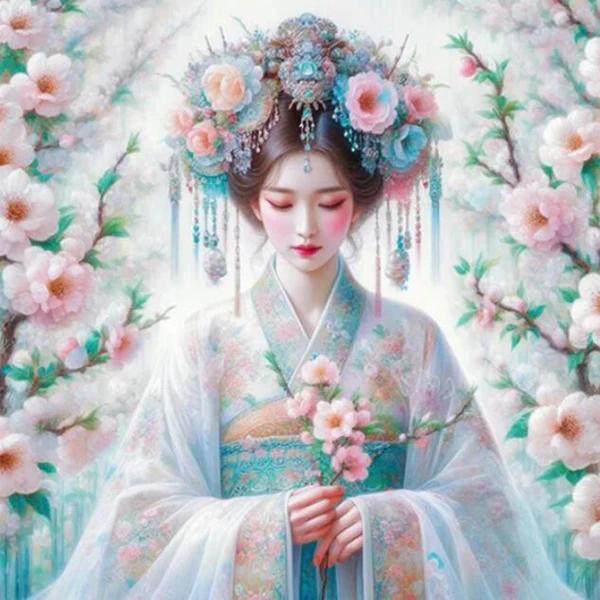 Flower Fairy 5D DIY Diamond Painting Pink Plum Blossom Woman Landscape 5D Cross Stitch Mosaic Embroidery 2024 Home Decor J3977