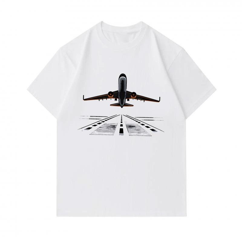 Men's 100% Cotton Crew Neck Short Sleeve T-shirt, Cool Airplane Runway Printed Casual Breathable Tee, Summer Loose Fit Daily Wear Tops for Aviation En