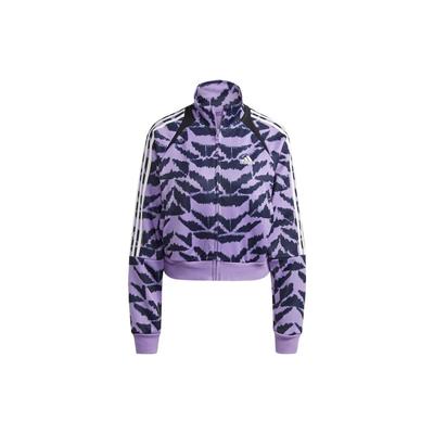 Abstraktes Muster Allover-Print Seitenstreifen Retro Sport Stehkragen Durchgehender Reißverschluss Langarm Jacke Damen Jacke Lila IC6651
