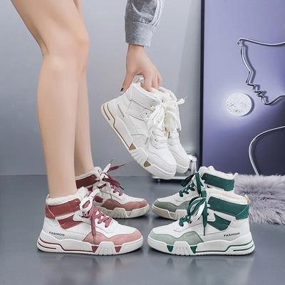 Weiße High-Top-Damenschuhe, dicke Sohle, lässige Sportschuhe, vulkanisierte Plüsch-Damenschuhe, Studenten-Baumwollschuhe