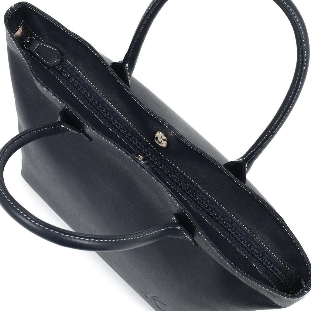 Kitamura Water-Repellent Form-Changing Handbag Y-1400, Dark Blue with White Stitching (Navy) 10901