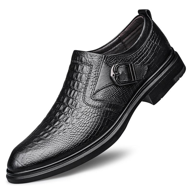 Men s Autumn Formal British Leather Loafers with Embossed Crocodile Pattern, Slip-on Large Size 38