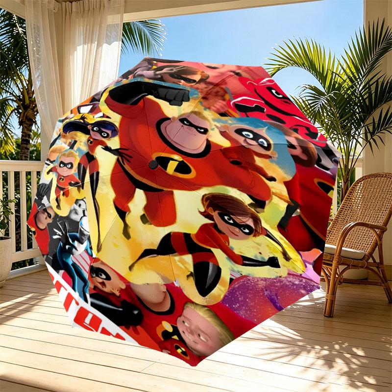 Incredibles Print Automatic Open Close Umbrella, Portable Foldable Umbrella, for Outdoor Commute Camping Trip, Ideal Birthday Gift