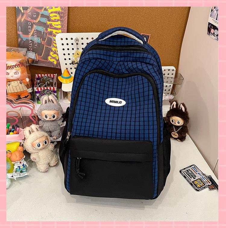 Schoolbag Korean version of the new high-value fresh college style contrasting color plaid backpack junior high school students lightweight
