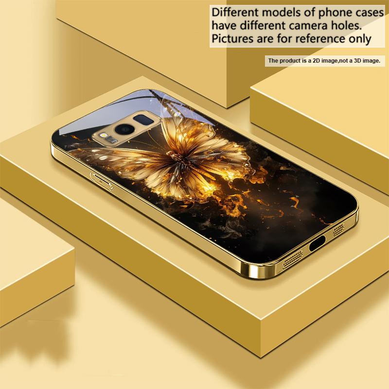 Flammen Warmes Schmetterling Für Samsung Galaxy S20 FE S21 S22 S23 Plus S24 Ultra 25Ultra S21+ S9+ S22Plus Goldene Glas Handyhülle