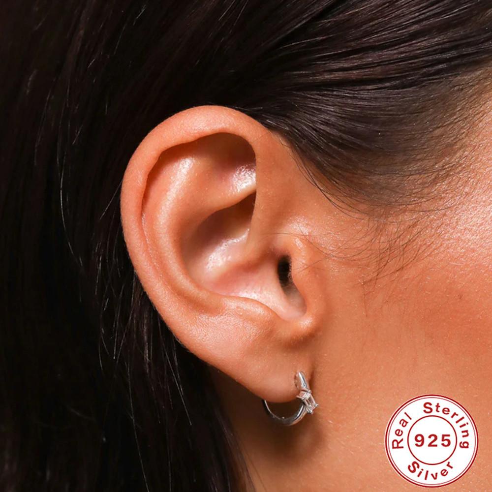 Simple And Versatile S925 Sterling Silver Horse'S Eye Geometric Stone-Inlaid Basic Earrings Ear Buckles Earrings