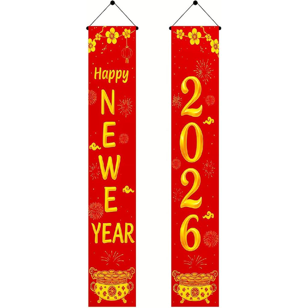 New Year Banners for Outside 12x71 Inches Happy New Year Porch Decorations Gold Letter Door Hanging Signs Party Porch Decor for Indoor Outdoor