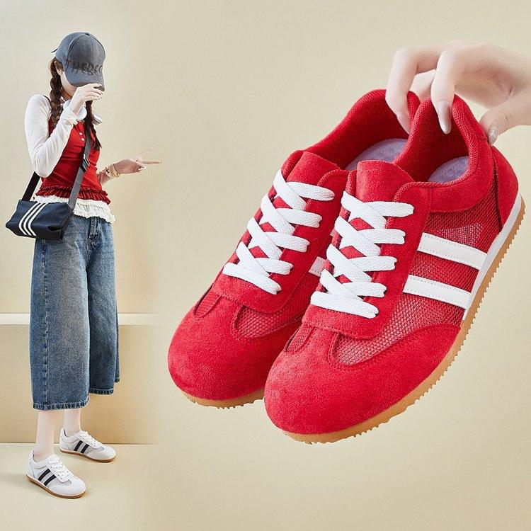 Red German training shoes women's 2025 new summer thin breathable little white shoes lightweight board shoes flat mesh shoes