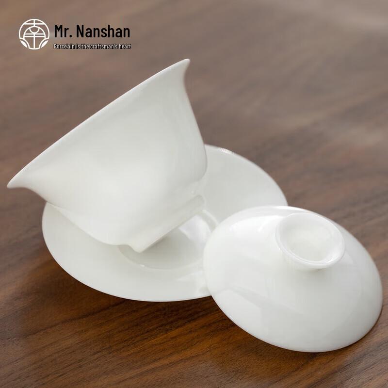 Nanshan Mr. White Porcelain Kung Fu Tea Set with Bell Gaiwan (9-piece)