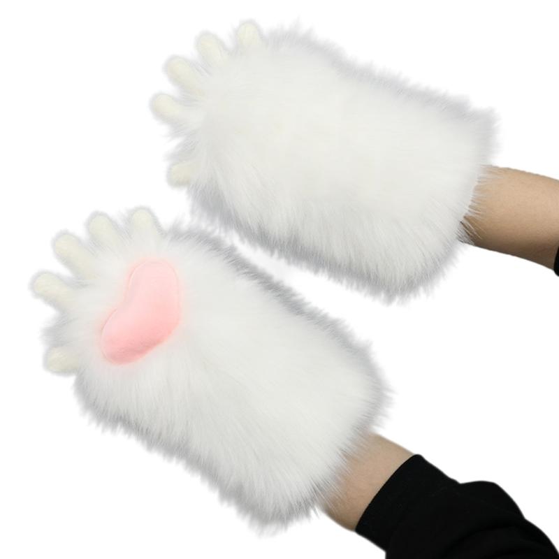 Plush Teens Cats Paw Glove Halloween Party Mitten Teenager Half Finger Glove